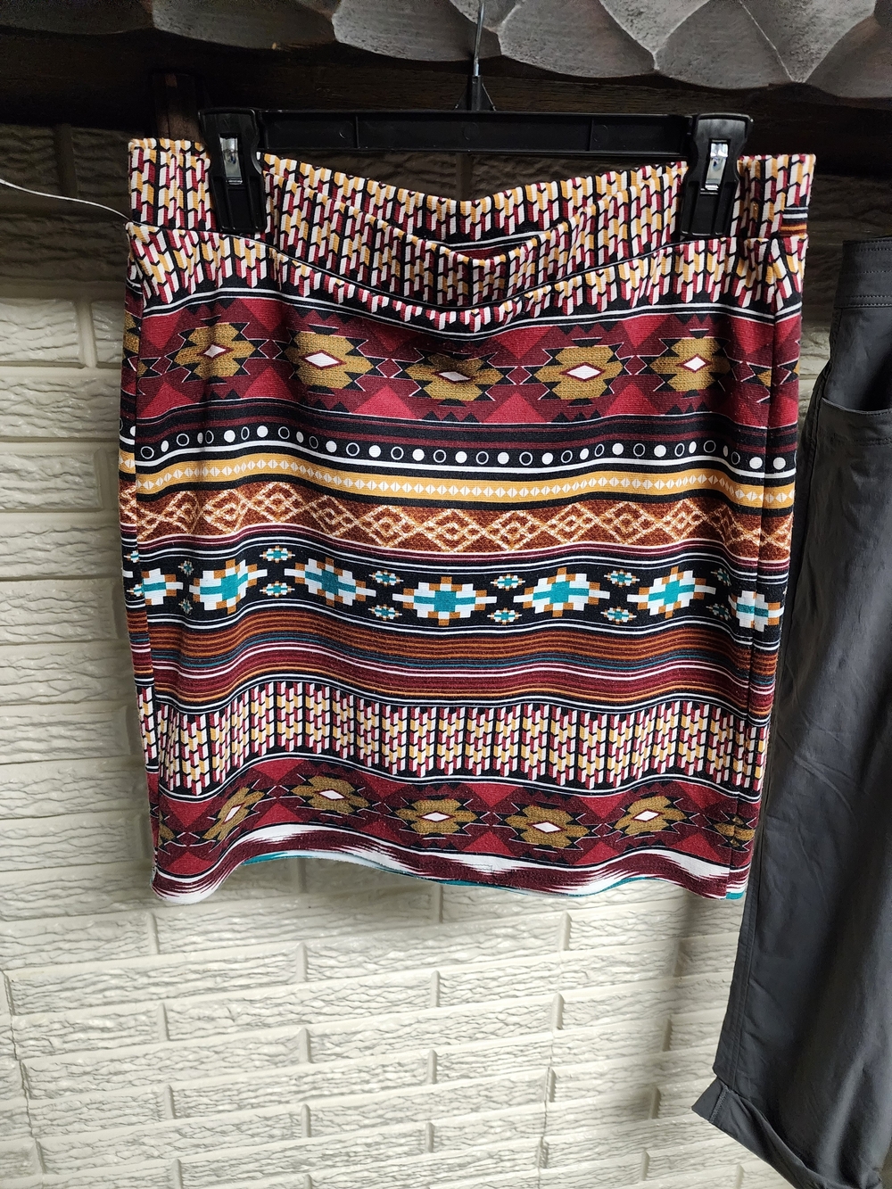 Wrangler Aztec Mini Skirt in Burgundy, Mustard & Teal